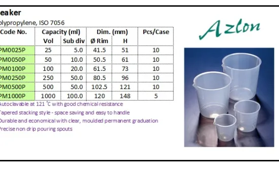 PLASTIC WARE Beaker, Polypropylene beaker pp