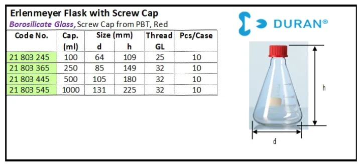 GLASSWARE Erlenmeyer Flask with Screw Cap erlenmayer flask with screw cap